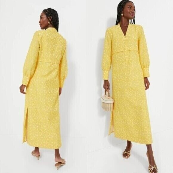 Tuckernuck NEW Yellow Daisy Jacquard Aurelia Long Sleeve Floral Maxi Dress XL - Picture 3 of 13